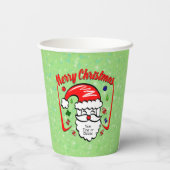 Frohe Weihnachten 20xx Weihnachtsmann mit Hut und Pappbecher (Rückseite)