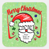 Frohe Weihnachten 20xx Weihnachtsmann mit Hut und  Quadratischer Aufkleber (Vorderseite)