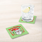 Frohe Weihnachten 20xx Weihnachtsmann mit Hut und  Rechteckiger Pappuntersetzer (Vor Ort)