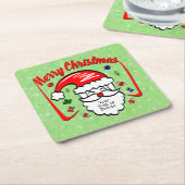 Frohe Weihnachten 20xx Weihnachtsmann mit Hut und Rechteckiger Pappuntersetzer (angewinkelt)