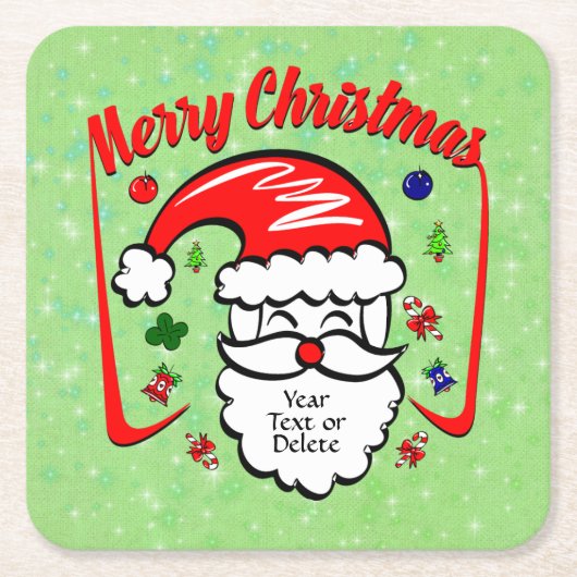 Frohe Weihnachten 20xx Weihnachtsmann mit Hut und Rechteckiger Pappuntersetzer (Vorderseite)