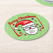 Frohe Weihnachten 20xx Weihnachtsmann mit Hut und Runder Pappuntersetzer (Angewinkelt)