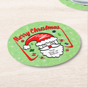 Frohe Weihnachten 20xx Weihnachtsmann mit Hut und Runder Pappuntersetzer