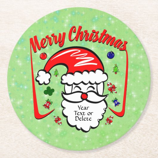 Frohe Weihnachten 20xx Weihnachtsmann mit Hut und Runder Pappuntersetzer (Vorderseite)