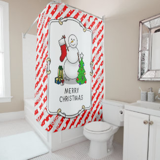 Frohe Weihnachten 2 Bäume Strumpf Snowman Duschvorhang