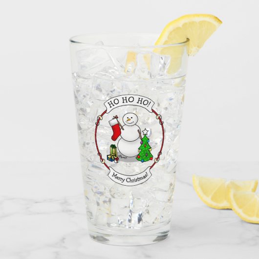 Frohe Weihnachten 2 Bäume Strumpf Snowman Glas (Rückseite Ice)