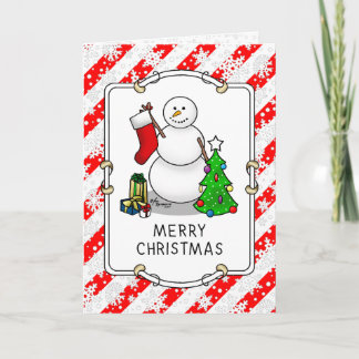 Frohe Weihnachten 2 Bäume Strumpf Snowman Karte