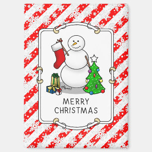 Frohe Weihnachten 2 Bäume Strumpf Snowman Magnet