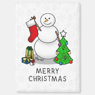 Frohe Weihnachten 2 Bäume Strumpf Snowman Magnet