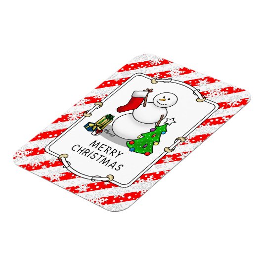 Frohe Weihnachten 2 Bäume Strumpf Snowman Magnet (Linke Seite)