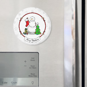 Frohe Weihnachten 2 Bäume Strumpf Snowman Magnet
