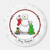 Frohe Weihnachten 2 Bäume Strumpf Snowman Magnet (Vorne)