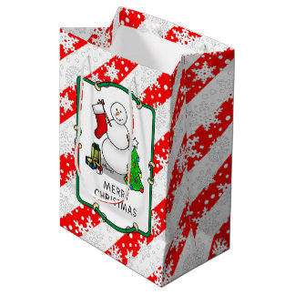 Frohe Weihnachten 2 Bäume Strumpf Snowman Mittlere Geschenktüte