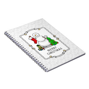 Frohe Weihnachten 2 Bäume Strumpf Snowman Notizblock