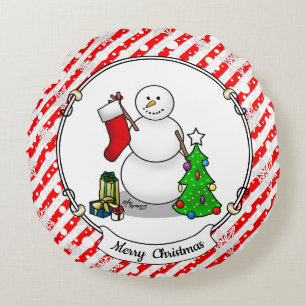 Frohe Weihnachten 2 Bäume Strumpf Snowman Rundes Kissen