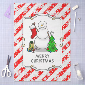 Frohe Weihnachten 2 Bäume Strumpf Snowman Seidenpapier