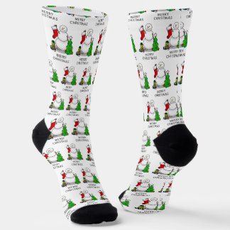 Frohe Weihnachten 2 Bäume Strumpf Snowman Socken
