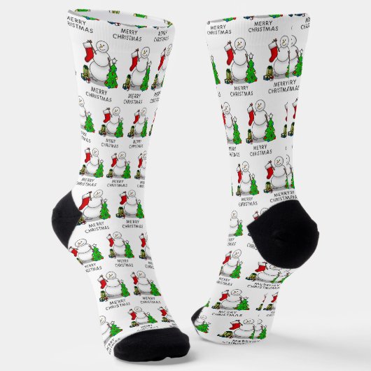 Frohe Weihnachten 2 Bäume Strumpf Snowman Socken (Gewinkelt)