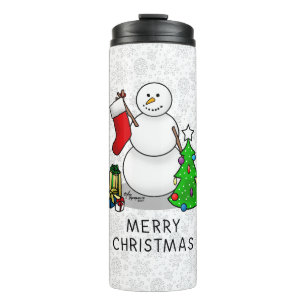 Frohe Weihnachten 2 Bäume Strumpf Snowman Thermosbecher