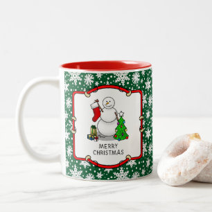 Frohe Weihnachten 2 Bäume Strumpf Snowman Zweifarbige Tasse