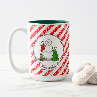 Frohe Weihnachten 2 Bäume Strumpf Snowman Zweifarbige Tasse