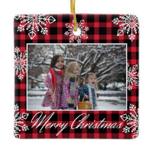 Frohe Weihnachten 2 Foto Schneeflocken Rot Kariert