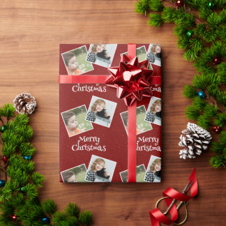 Frohe Weihnachten 2 Fotos und Sterne Geschenkpapier