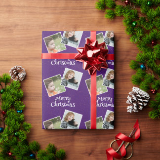 Frohe Weihnachten 2 Fotos und Sterne Geschenkpapier