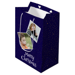 Frohe Weihnachten 2 Fotos und Sterne Mittlere Geschenktüte