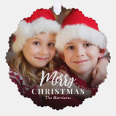 Frohe Weihnachten 2 Fotos Urlaub Ornament Karte (Vorderseite)