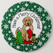 Frohe Weihnachten 2 Goldendoodle (goldrot) Niedlic Button (Vorderseite)