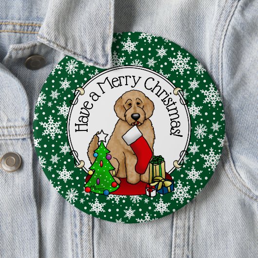 Frohe Weihnachten 2 Goldendoodle (goldrot) Niedlic Button (Beispiel)
