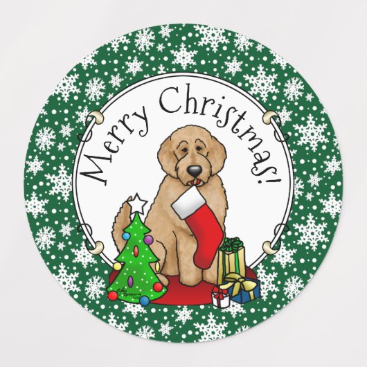 Frohe Weihnachten 2 Goldendoodle (goldrot) Niedlic Etiketten (Design 1)