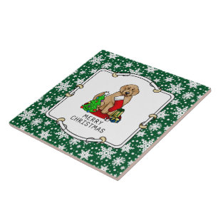 Frohe Weihnachten 2 Goldendoodle (goldrot) Niedlic Fliese