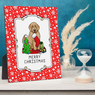 Frohe Weihnachten 2 Goldendoodle (goldrot) Niedlic Fotoplatte