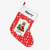 Frohe Weihnachten 2 Goldendoodle (goldrot) Niedlic Großer Weihnachtsstrumpf (Vorderansicht (hängend))