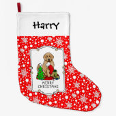 Frohe Weihnachten 2 Goldendoodle (goldrot) Niedlic Großer Weihnachtsstrumpf (Vorderseite)