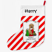 Frohe Weihnachten 2 Goldendoodle (goldrot) Niedlic Großer Weihnachtsstrumpf (Rückseite)