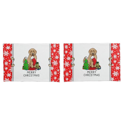 Frohe Weihnachten 2 Goldendoodle (goldrot) Niedlic Kissenbezug (Vorderseite-Set)