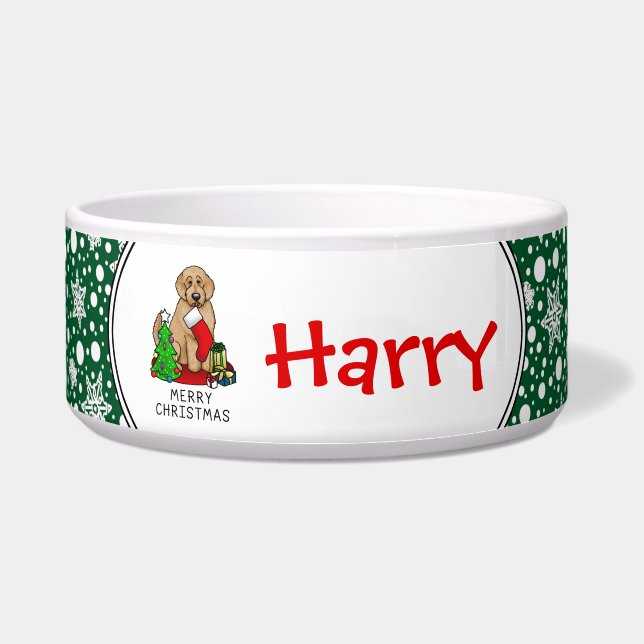 Frohe Weihnachten 2 Goldendoodle (goldrot) Niedlic Napf (Vorderseite)