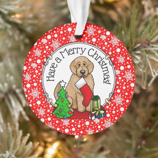 Frohe Weihnachten 2 Goldendoodle (goldrot) Niedlic Ornament (Baum)