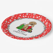 Frohe Weihnachten 2 Goldendoodle (goldrot) Niedlic Pappteller (Schrägansicht)