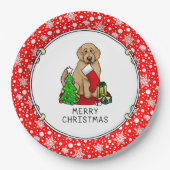 Frohe Weihnachten 2 Goldendoodle (goldrot) Niedlic Pappteller (Vorderseite)