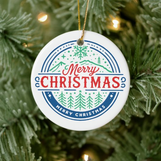 Frohe Weihnachten 2 Keramik Ornament (Baum)