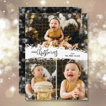 Frohe Weihnachten 3 Foto Collage<br><div class="desc">Weihnachtskarten aus mehreren Fotos vermitteln ein fröhliches Weihnachtsfest in schicker Schrift auf einem Schneeflocken in der Mitte. Laden Sie einfach drei Fotos hoch und fügen Sie Ihre Familiengrüße und Namen auf der Rückseite. *Ändern Sie die Farbe auf der Rückseite mit unserem Bearbeitungsprogramm. Wählen Sie High Definition für beste Foto-Qualität.</div>