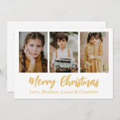 Frohe Weihnachten 3 Foto Collage Gold Einladung (Vorne/Hinten)