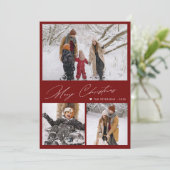 Frohe Weihnachten 3 Foto Collage modern rot (Stehend Vorderseite)