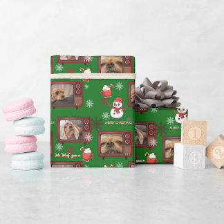 Frohe Weihnachten 3 Foto Collage Spaß rot grün Hau Geschenkpapier