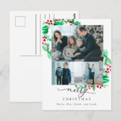 Frohe Weihnachten 3 Foto Collage Wreath Holiday  Postkarte (Vorne/Hinten)