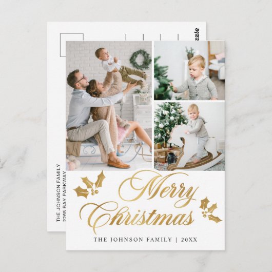 Frohe Weihnachten 3 FOTO Happy Holidays Gruß Postkarte (Vorne/Hinten)